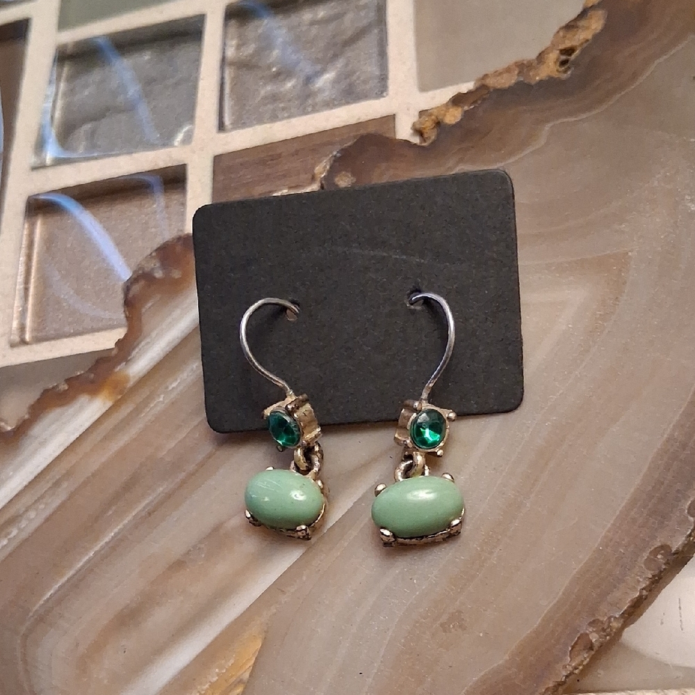 Vintage Green Drop Earrings - Emerald and Mint